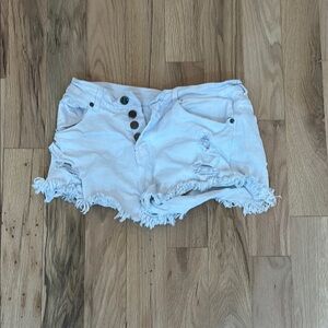 Women's Frayed White Denim Shorts